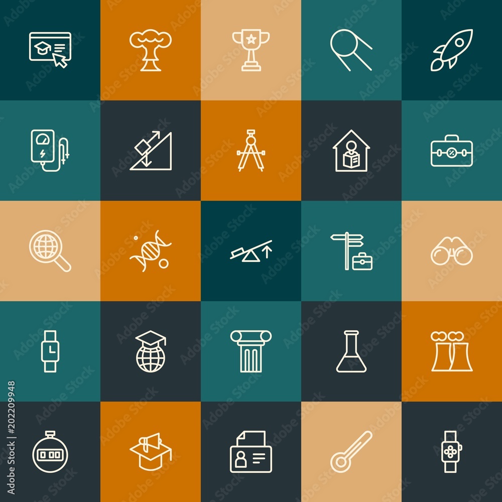 Modern Simple Set of science, time, education Vector outline Icons. Contains such Icons as  science,  education,  study,  biology and more on vintage colors background. Fully Editable. Pixel Perfect.