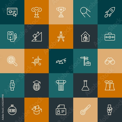 Modern Simple Set of science, time, education Vector outline Icons. Contains such Icons as science, education, study, biology and more on vintage colors background. Fully Editable. Pixel Perfect.