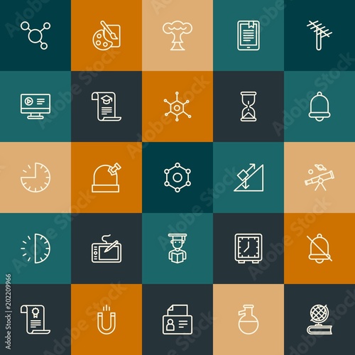 Modern Simple Set of science, time, education Vector outline Icons. Contains such Icons as business, art, artist, paint, badge and more on vintage colors background. Fully Editable. Pixel Perfect.