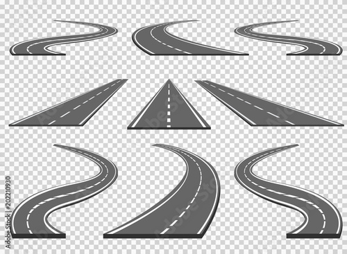 Set of roads and road bends. Vector illustrations EPS10