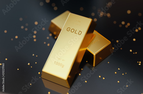 Stacked gold bars,golden ingot background.3d rendering.