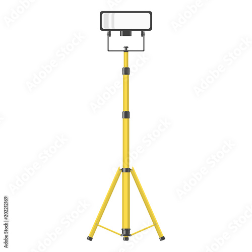Spotlight on a yellow tripod on white background, vector illustration