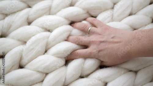 Enjoying warm and soft super chunky yarn blanket photo