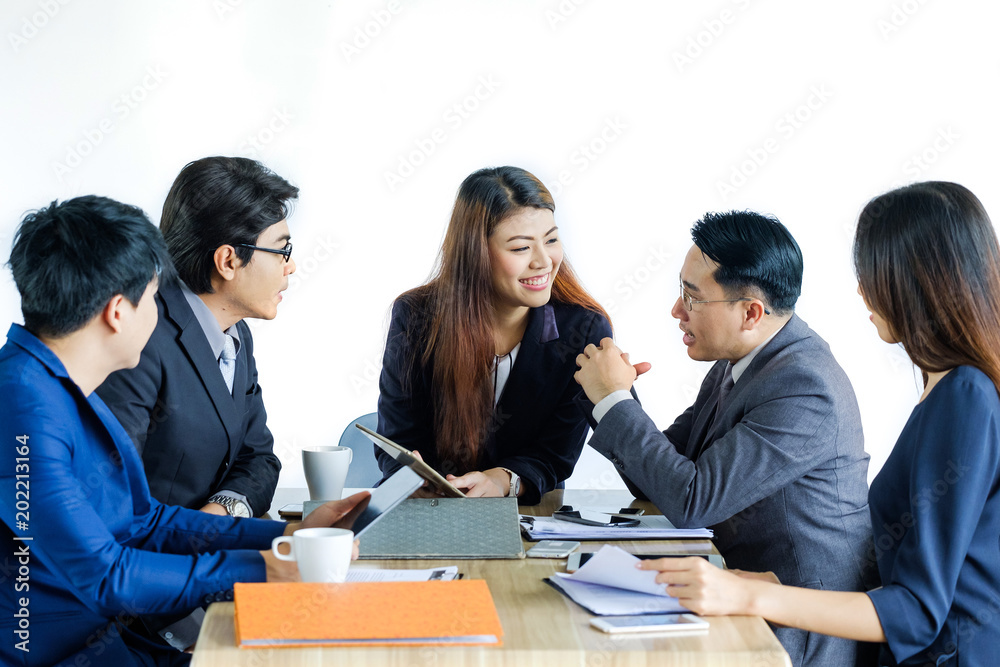 Portrait Of Multiracial Businesspeople Brainstorming In Meeting Portrait Of Multiracial Businesspeople Brainstorming In Meeting