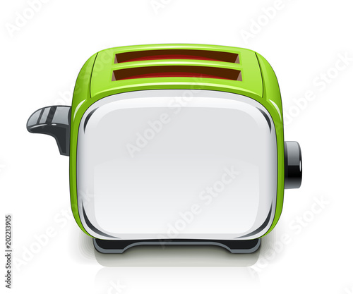 Green Toaster. Kitchen equipment for roast bread. Cooking food.