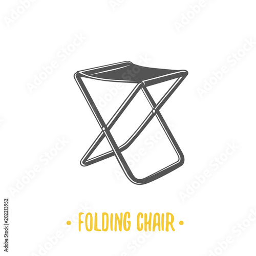 Folding chair. Black and white illustration. 