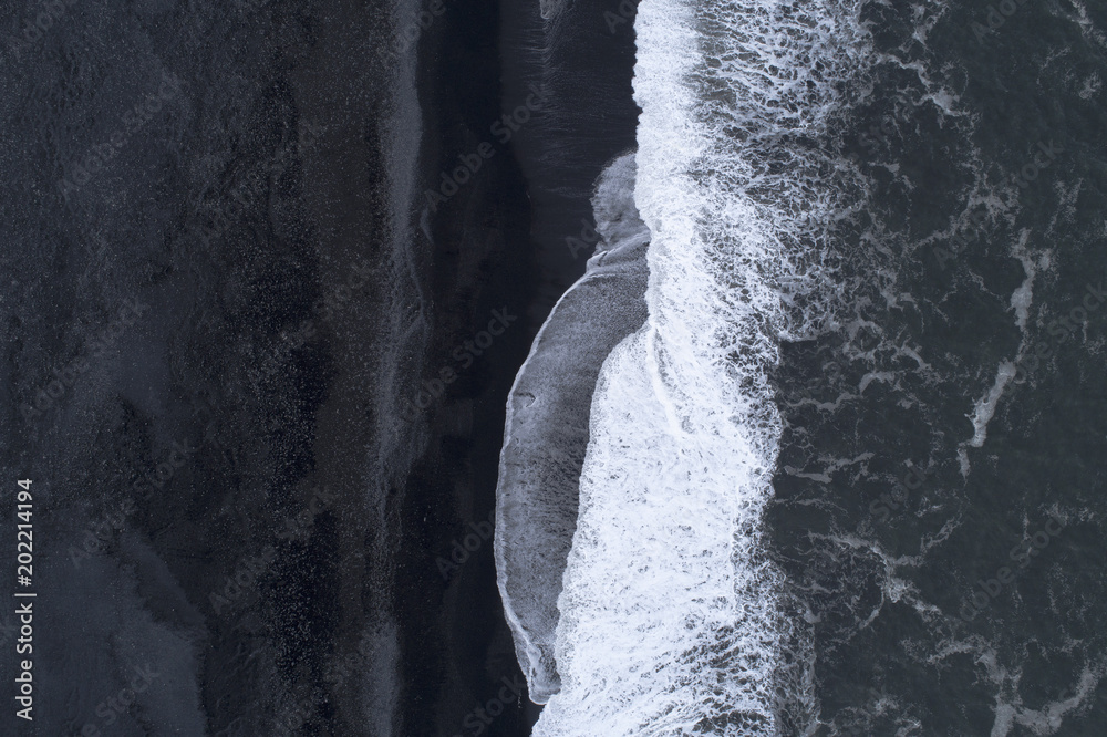 Drone view of beach with black sand, Iceland Drone view of beach with black sand, Iceland