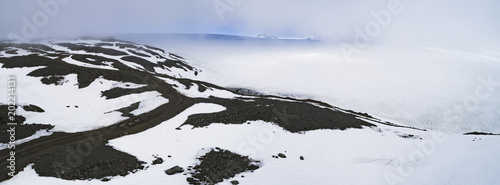 Panoramic view of landscape during foggy weather against sky, VatnajЎkull, Iceland photo