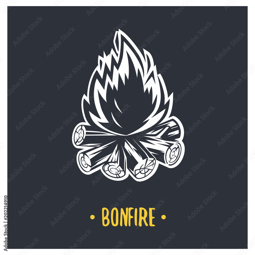 Bonfire. Black and white illustration. Bonfire. Black and white illustration.