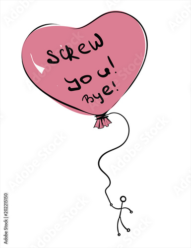 screw you, bye expression on a baloon with a person flying away, vector