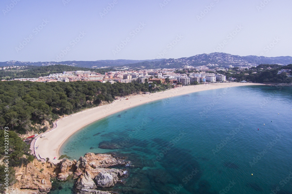 View of the beach Fenals in Lloret de Mar, Costa Brava, Catalonia, Spain.