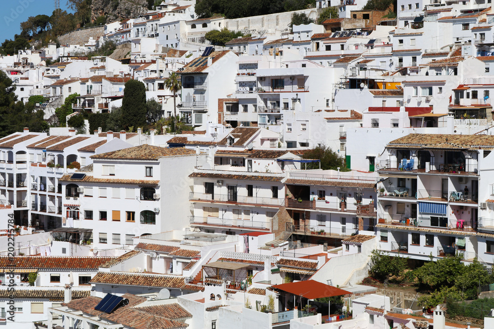 Close up of Mijas Pueblo white village in Spain