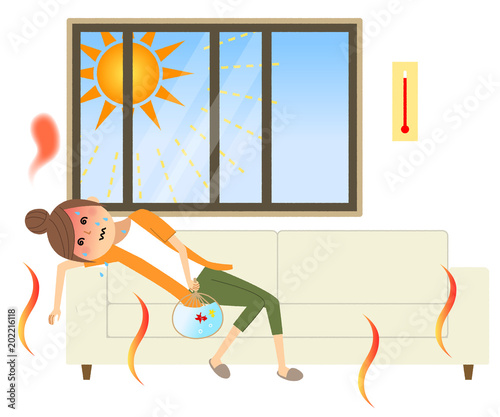 若い女性　熱中症