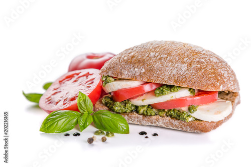 Intalian cuisine concept - caprese salad sandwich with ciabatta photo