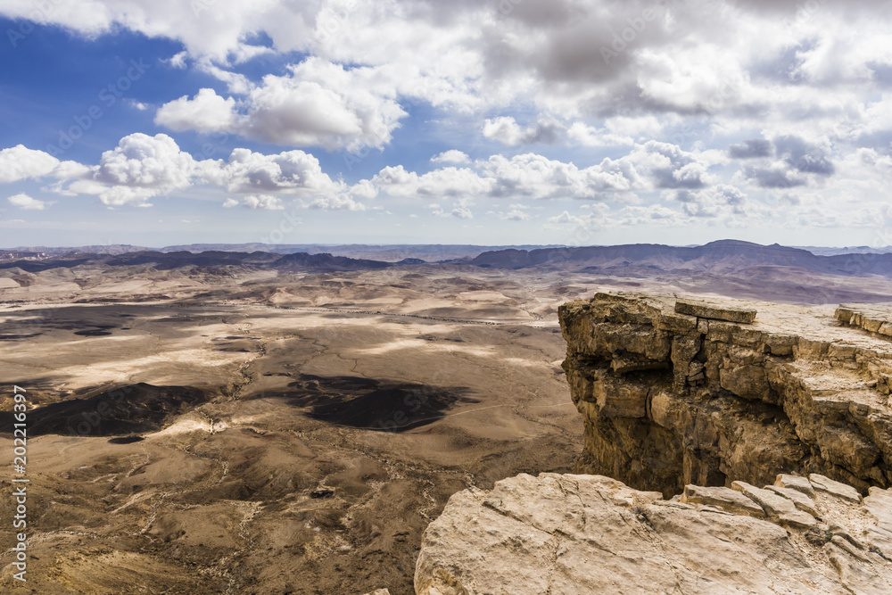 Winter clouds over a rocky desert of the Negev