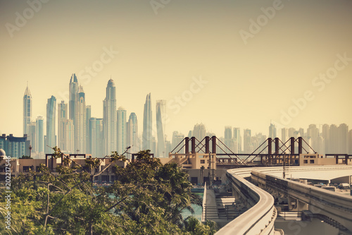 Dubai skyline in sand mist