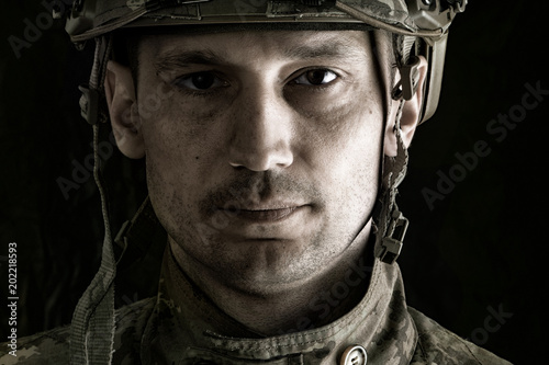 Macro portrait of handsome military man