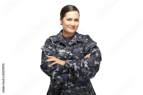 Valokuva Female in navy uniform with arms crossed