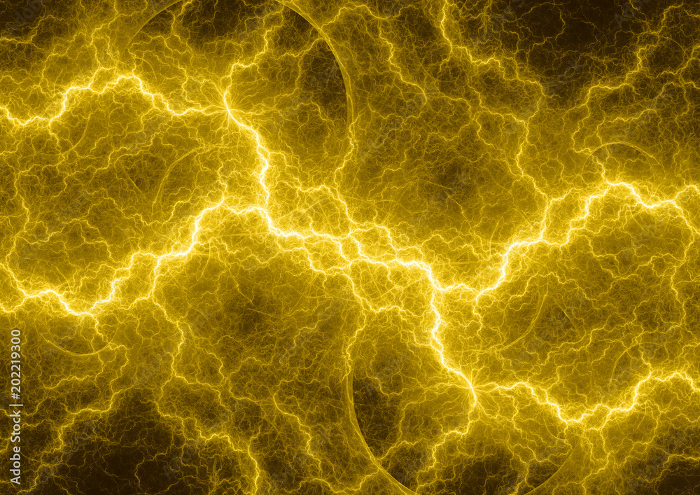 Fototapeta premium Gorąca żółta błyskawica, abstrakcjonistyczny elektryczny osocza tło