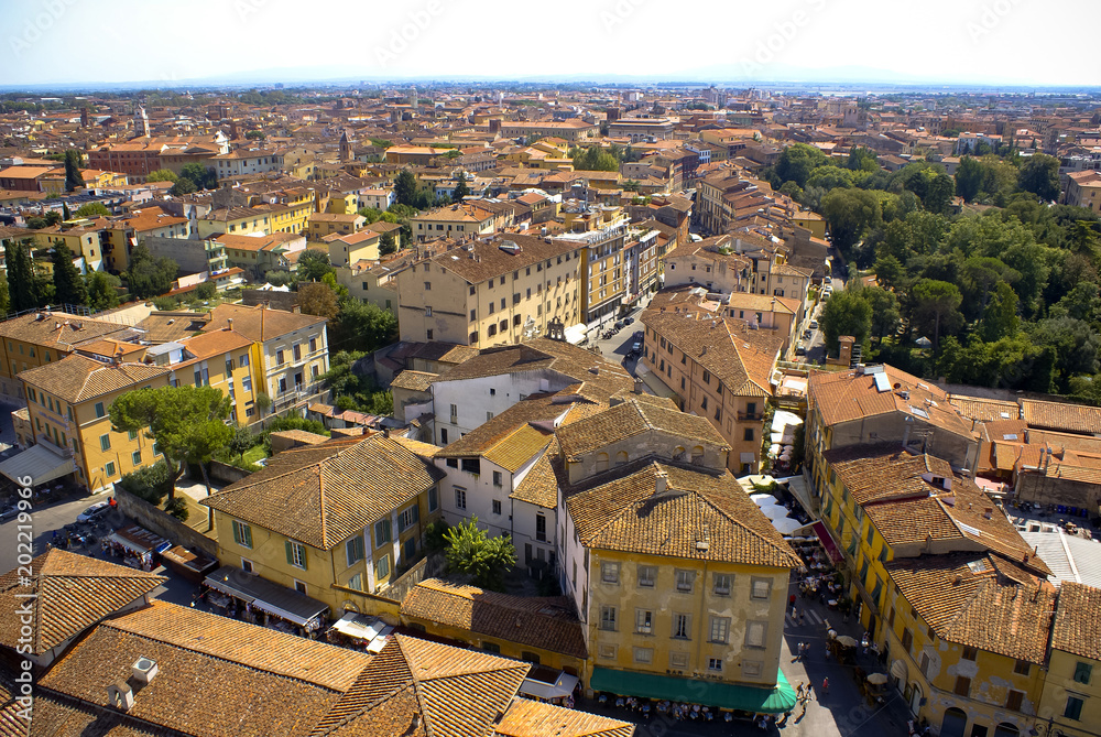  view of the old city of Pisa from the leaning tower.