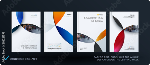 Material design template with colourful circles intersections. Creative abstract brochure set, annual report