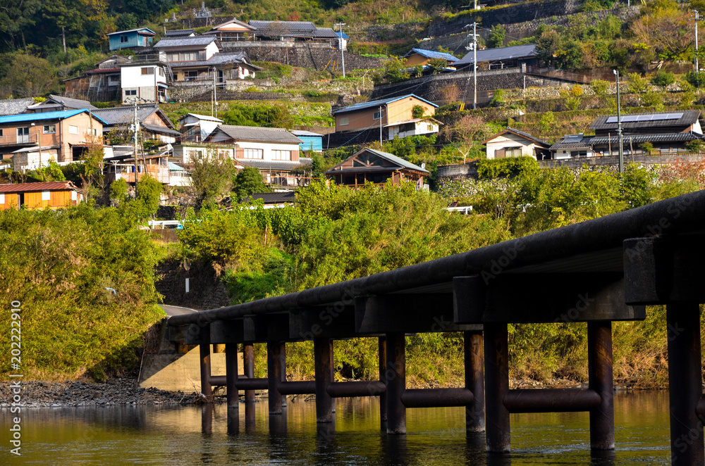 日本 四国 高知県 四万十川 沈下橋 Japan Shikoku Tochi Shimanto River Low - water crossing bridge