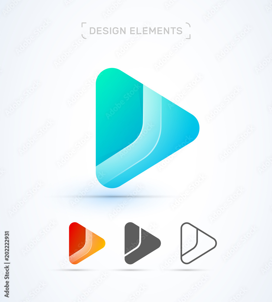 Play button logo template. Video and Music player icon design. Vector, abstract, material design, flat and line art style Play button logo template. Video and Music player icon design. Vector, abstract, material design, flat and line art style