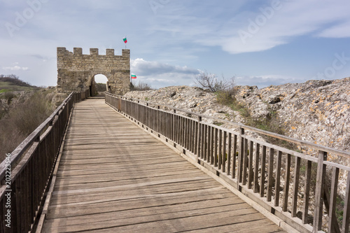 Wooden bridge and Gate of medieval fortress. Ovech Fortress, Provadia, Bulgaria