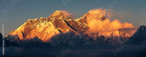 Evening sunset red colored view of Everest