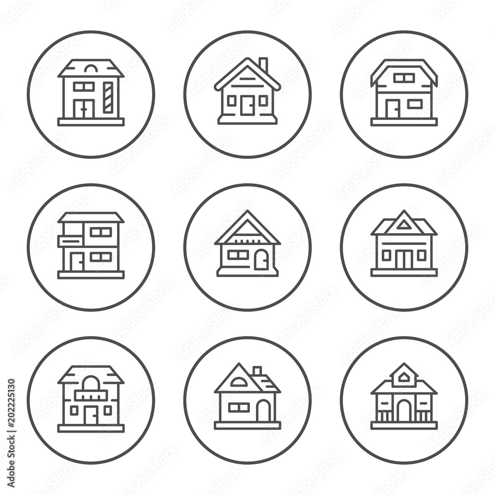 Set round line icons of houses Set round line icons of houses