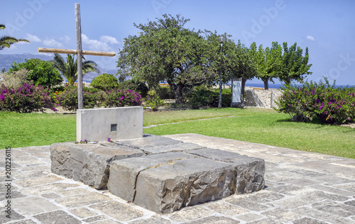 Heraklion, Crete Island / Greece. The tomb of the famous greek writer and philosopher Nikos Kazantzakis on top of the old Venetian fortiification walls south of the city center. Martinengo Bastion photo