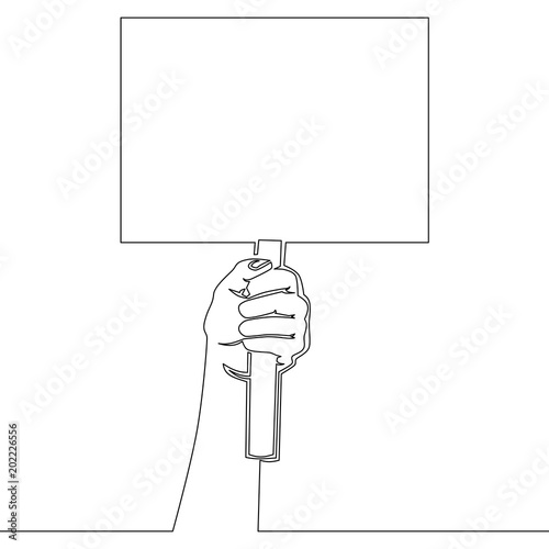 Continuous line drawing hand holding placard