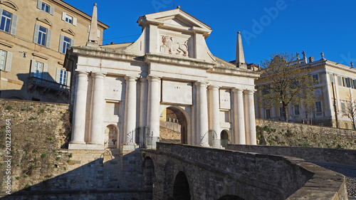 Bergamo  the old city. One of the beautiful city in Italy. Lombardia. Landscape on the old gate named Porta San Giacomo