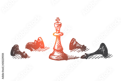 Hand drawn chess figures with king in center