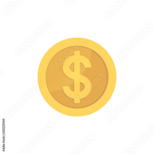 Golden glossy dollar coin. Gold pictograph dollar shiny coin.