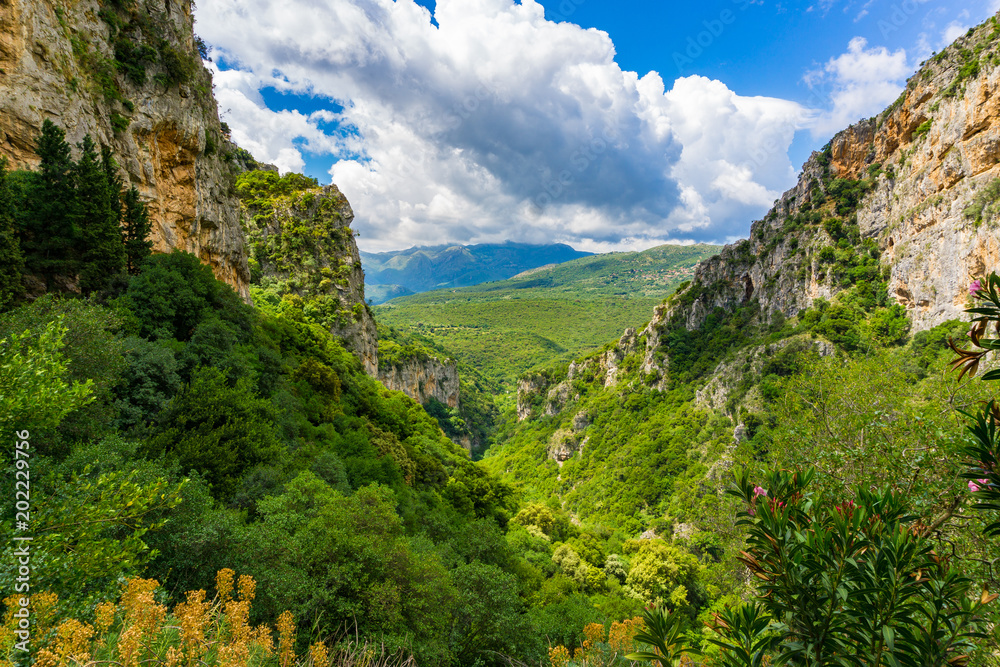 Lousios gorge in western Arcadia that stretches from Karytaina north to Dimitsana in Peloponnese Greece