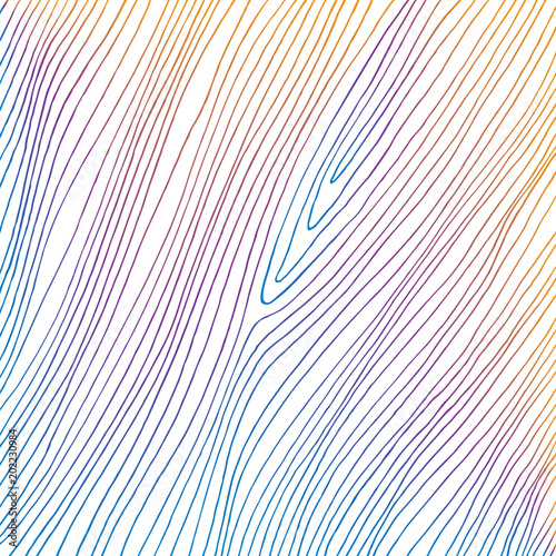 Hand drawn abstract colored thin lines on white background. Reminds wooden texture