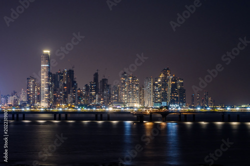 city skyline at night - modern cityscape of Panama skyscraper city 