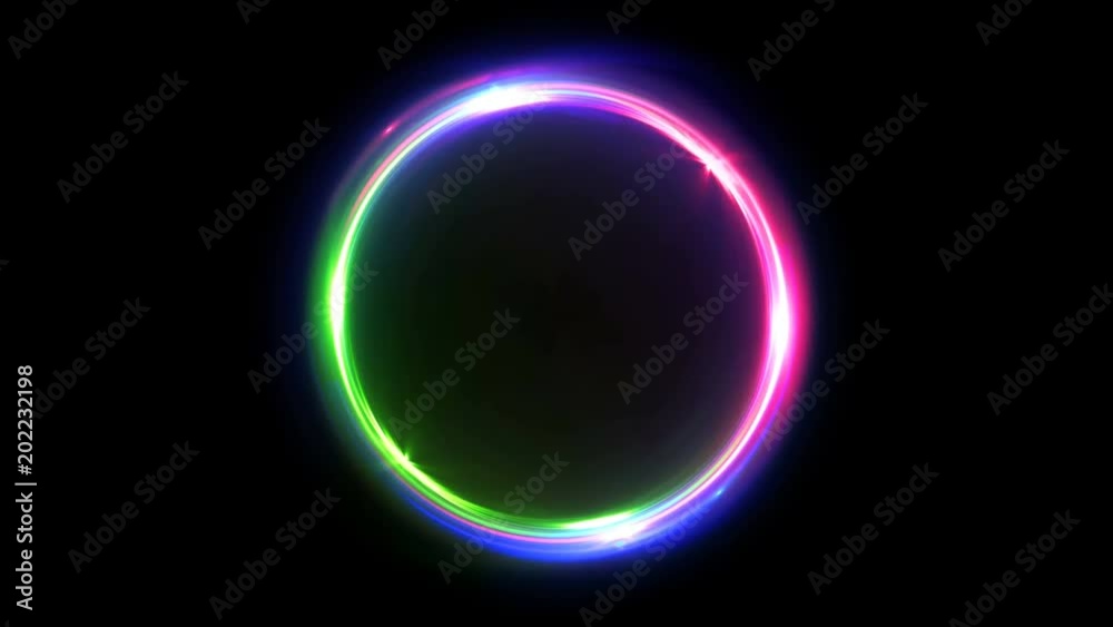 Abstract multicolor seamless loop neon background luminous swirling Glowing circles