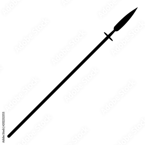 Photo Simple, flat, black spear silhouette. Isolated on white