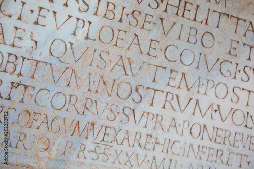 Ancient words in latin carved on stone, Pisa