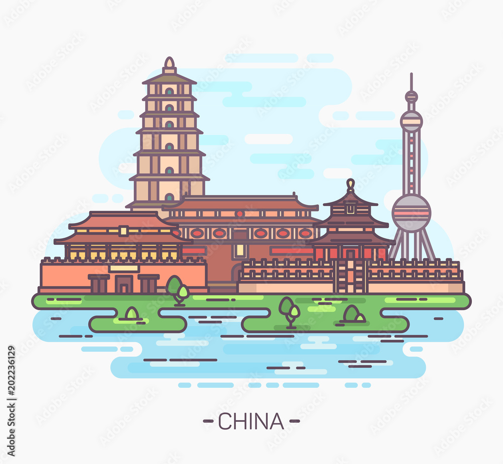 China monuments or landmarks. Buildings China monuments or landmarks. Buildings