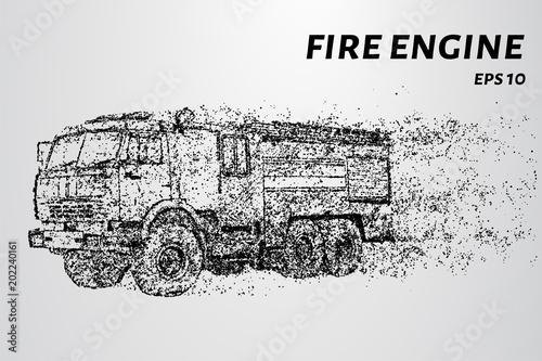 Fire engine from the particles. Fire truck hurries to the rescue. Vector illustration