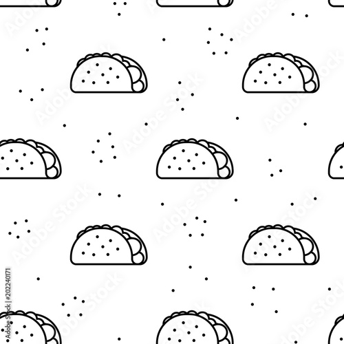 Seamless taco icon pattern on white background
