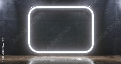 3D Rendering Of Empty Room With White Neon Light © IM_VISUALS