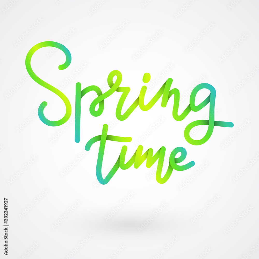 Fototapeta premium Spring lettering. Spring time paper cut lettering with shadow. Hand drawn calligraphy and brush pen lettering. Design for holiday greeting card and invitation. Vector illustration