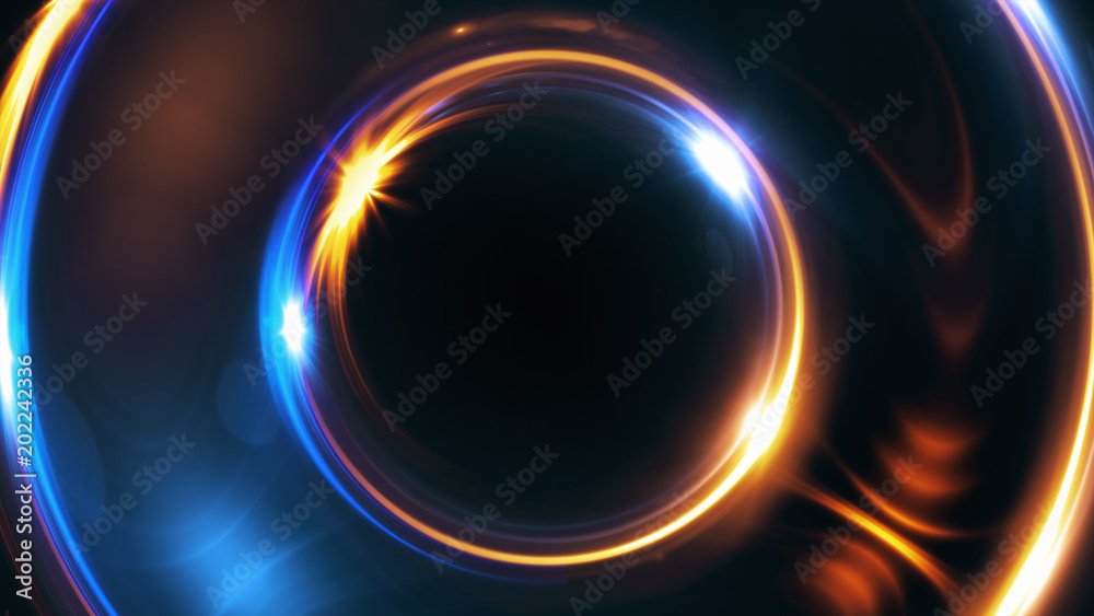 Abstract 3d illustration neon background. luminous swirling. Glowing spiral cover. Black elegant. Halo around. Power isolated. Sparks particle.Space tunnel. LED color ellipse. Glint glitter. - obrazy, fototapety, plakaty 