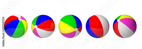 Group of colorful beach balls isolated cut out on white background. 3d illustration