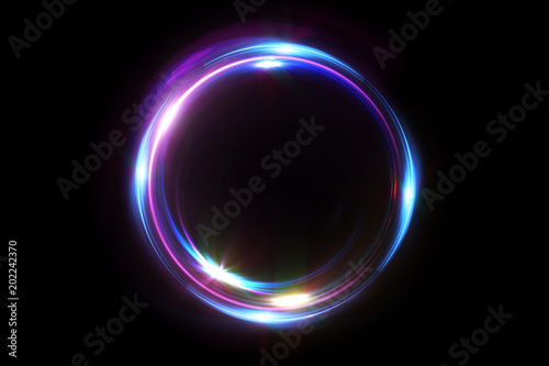 Abstract 3d illustration neon background. luminous swirling. Glowing spiral cover. Black elegant. Halo around. Power isolated. Sparks particle.Space tunnel. LED color ellipse. Glint glitter. photo