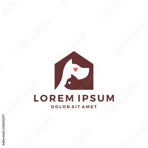 dog cat pet house home love logo vector icon